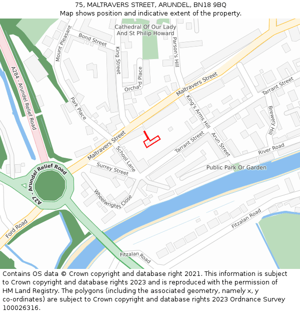 75, MALTRAVERS STREET, ARUNDEL, BN18 9BQ: Location map and indicative extent of plot