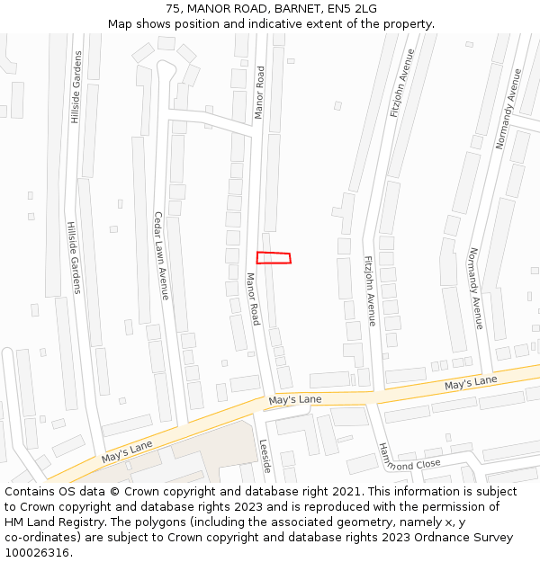 75, MANOR ROAD, BARNET, EN5 2LG: Location map and indicative extent of plot