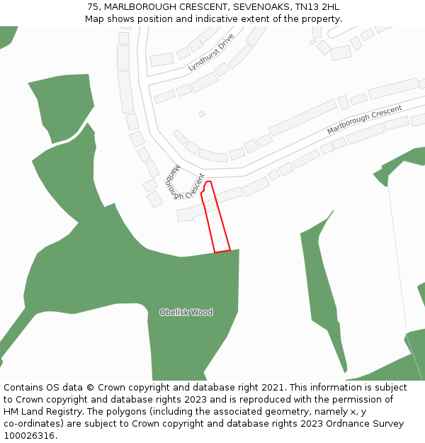 75, MARLBOROUGH CRESCENT, SEVENOAKS, TN13 2HL: Location map and indicative extent of plot