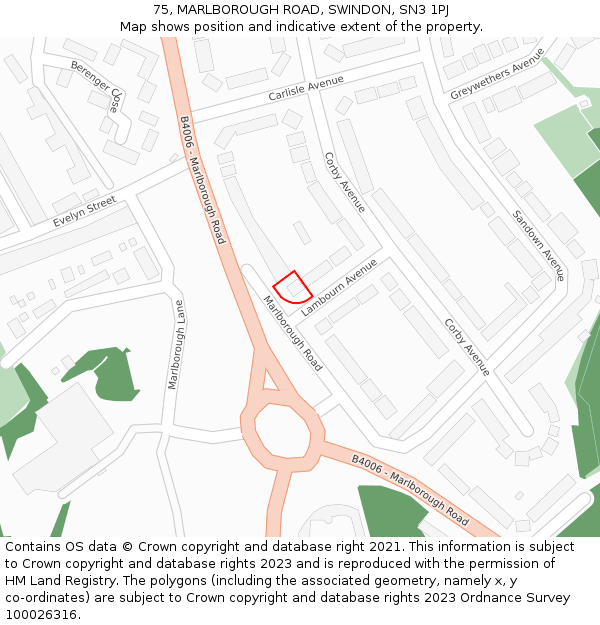 75, MARLBOROUGH ROAD, SWINDON, SN3 1PJ: Location map and indicative extent of plot
