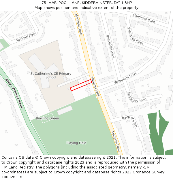 75, MARLPOOL LANE, KIDDERMINSTER, DY11 5HP: Location map and indicative extent of plot