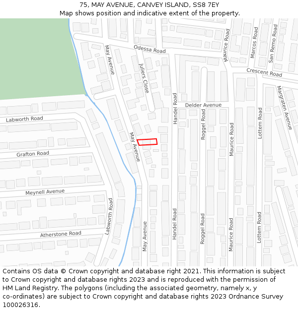 75, MAY AVENUE, CANVEY ISLAND, SS8 7EY: Location map and indicative extent of plot