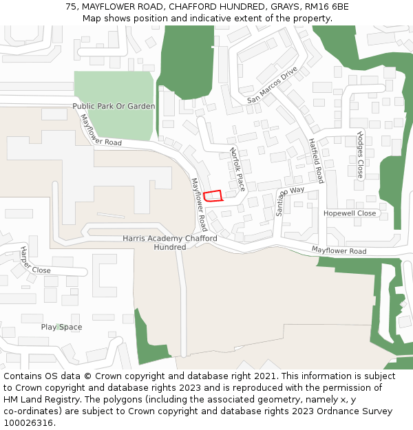 75, MAYFLOWER ROAD, CHAFFORD HUNDRED, GRAYS, RM16 6BE: Location map and indicative extent of plot