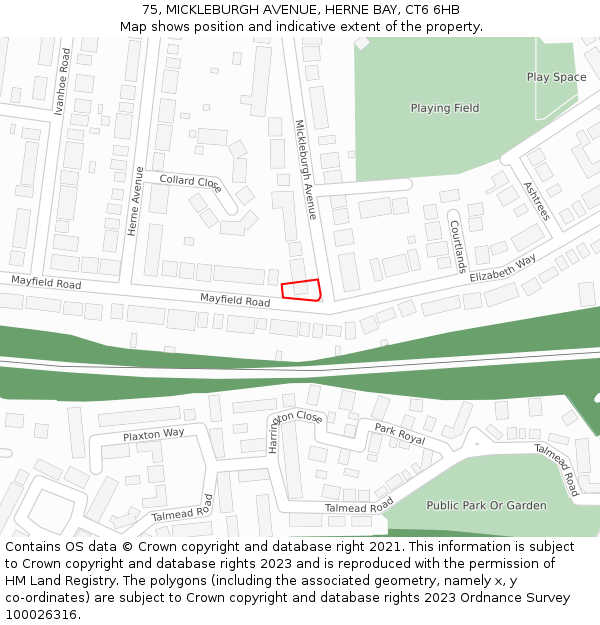 75, MICKLEBURGH AVENUE, HERNE BAY, CT6 6HB: Location map and indicative extent of plot