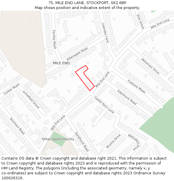 75, MILE END LANE, STOCKPORT, SK2 6BP: Location map and indicative extent of plot