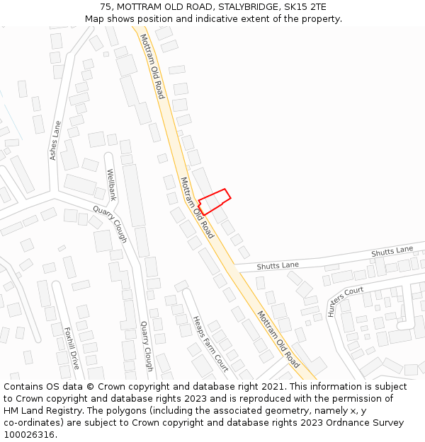 75, MOTTRAM OLD ROAD, STALYBRIDGE, SK15 2TE: Location map and indicative extent of plot