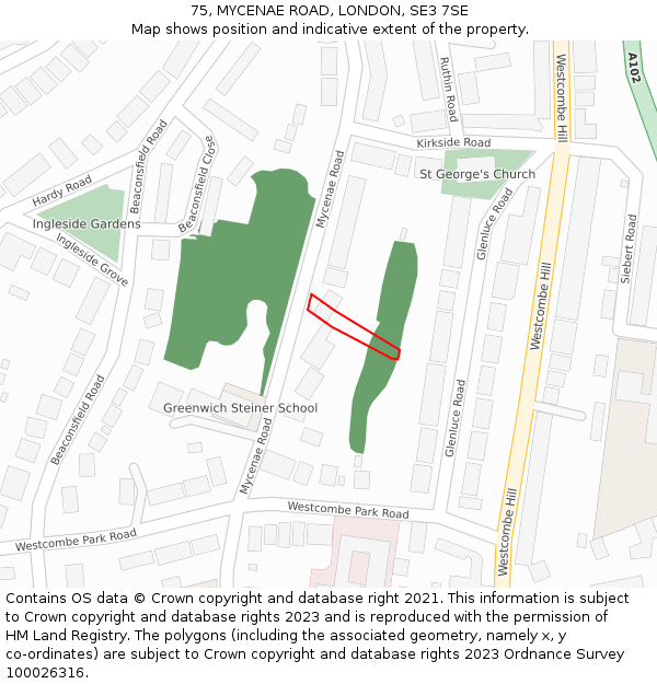 75, MYCENAE ROAD, LONDON, SE3 7SE: Location map and indicative extent of plot