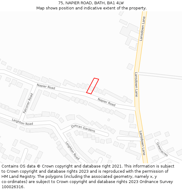 75, NAPIER ROAD, BATH, BA1 4LW: Location map and indicative extent of plot