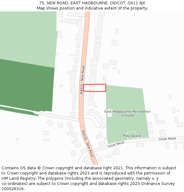 75, NEW ROAD, EAST HAGBOURNE, DIDCOT, OX11 9JX: Location map and indicative extent of plot