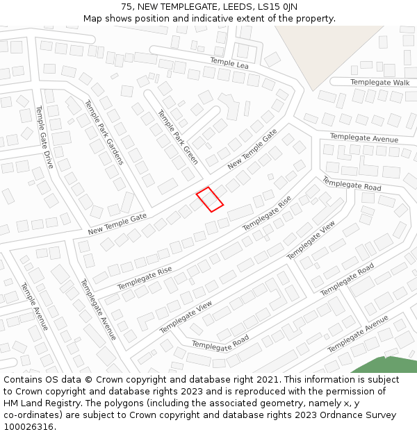 75, NEW TEMPLEGATE, LEEDS, LS15 0JN: Location map and indicative extent of plot