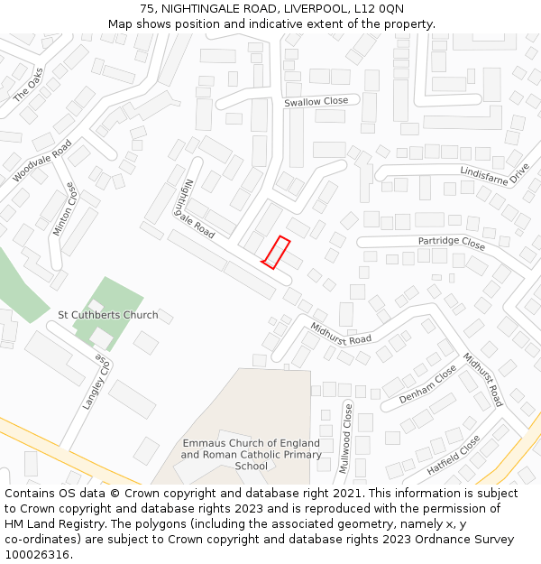 75, NIGHTINGALE ROAD, LIVERPOOL, L12 0QN: Location map and indicative extent of plot