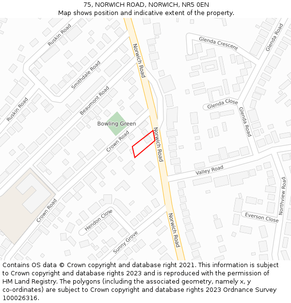 75, NORWICH ROAD, NORWICH, NR5 0EN: Location map and indicative extent of plot