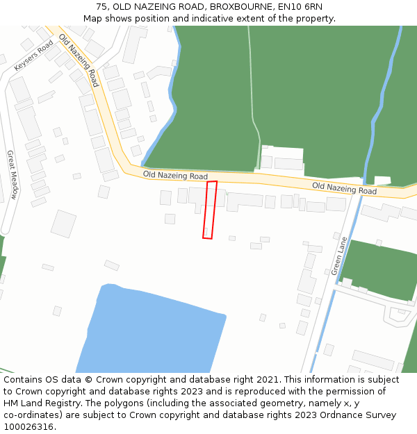 75, OLD NAZEING ROAD, BROXBOURNE, EN10 6RN: Location map and indicative extent of plot