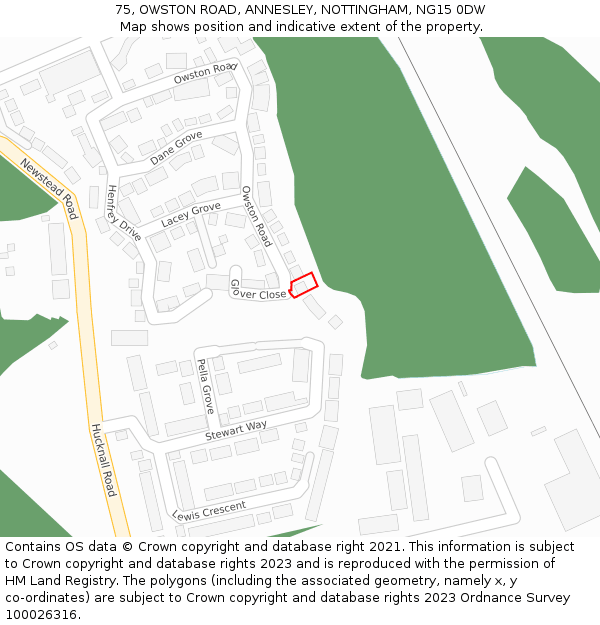 75, OWSTON ROAD, ANNESLEY, NOTTINGHAM, NG15 0DW: Location map and indicative extent of plot