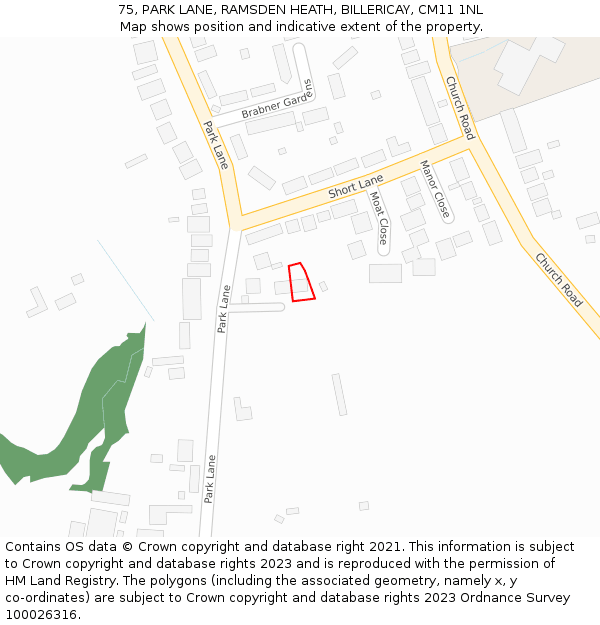 75, PARK LANE, RAMSDEN HEATH, BILLERICAY, CM11 1NL: Location map and indicative extent of plot