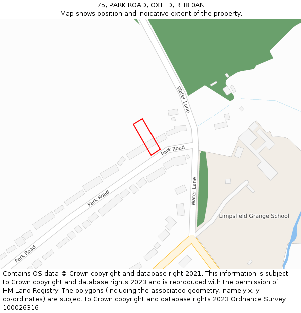 75, PARK ROAD, OXTED, RH8 0AN: Location map and indicative extent of plot