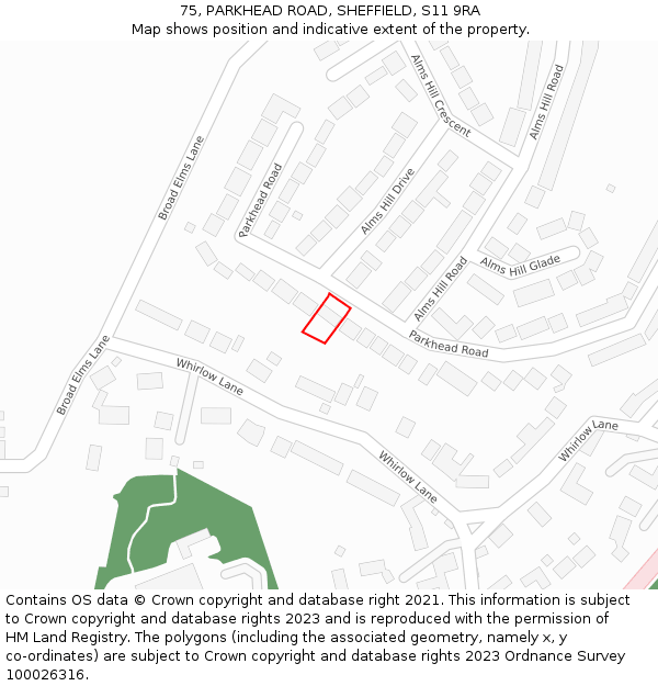 75, PARKHEAD ROAD, SHEFFIELD, S11 9RA: Location map and indicative extent of plot