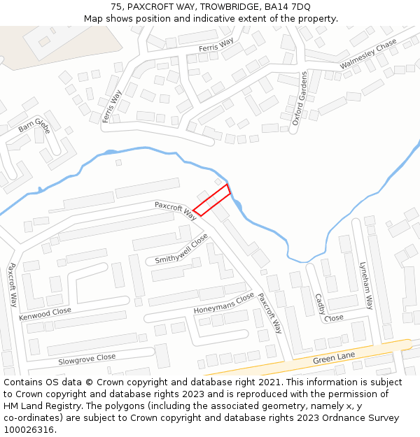 75, PAXCROFT WAY, TROWBRIDGE, BA14 7DQ: Location map and indicative extent of plot