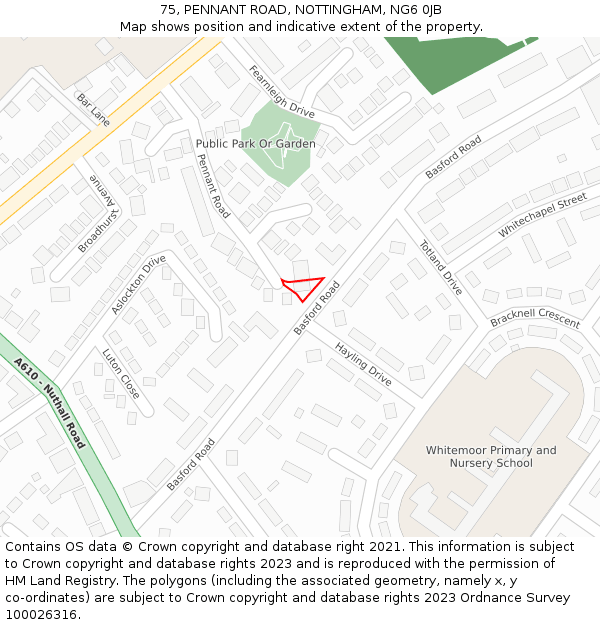 75, PENNANT ROAD, NOTTINGHAM, NG6 0JB: Location map and indicative extent of plot