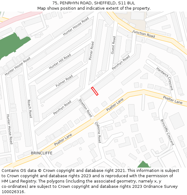 75, PENRHYN ROAD, SHEFFIELD, S11 8UL: Location map and indicative extent of plot