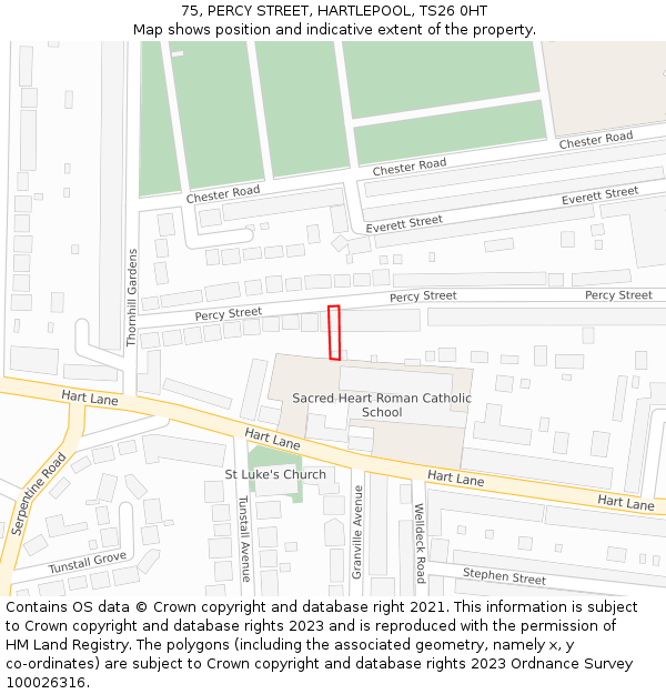 75, PERCY STREET, HARTLEPOOL, TS26 0HT: Location map and indicative extent of plot