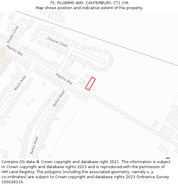 75, PILGRIMS WAY, CANTERBURY, CT1 1YA: Location map and indicative extent of plot
