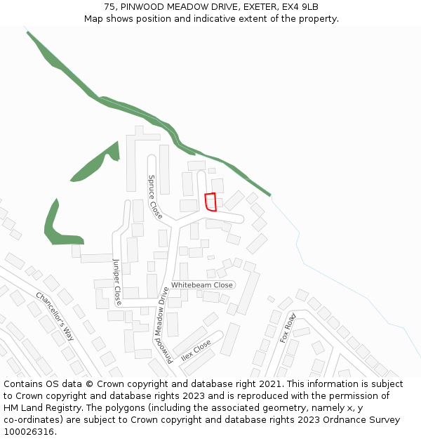 75, PINWOOD MEADOW DRIVE, EXETER, EX4 9LB: Location map and indicative extent of plot