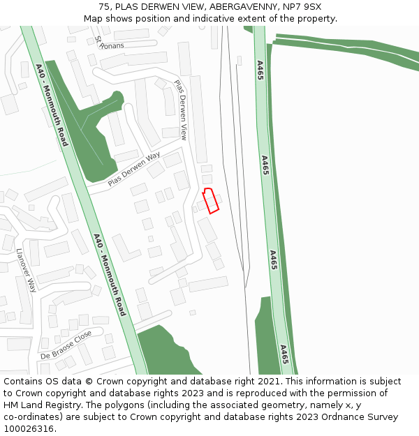 75, PLAS DERWEN VIEW, ABERGAVENNY, NP7 9SX: Location map and indicative extent of plot