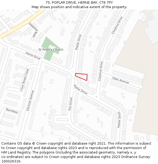 75, POPLAR DRIVE, HERNE BAY, CT6 7PY: Location map and indicative extent of plot