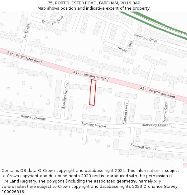 75, PORTCHESTER ROAD, FAREHAM, PO16 8AP: Location map and indicative extent of plot