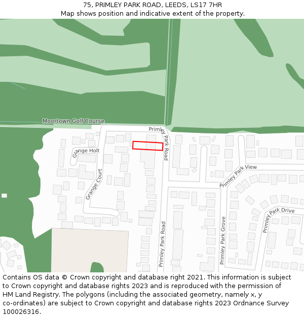 75, PRIMLEY PARK ROAD, LEEDS, LS17 7HR: Location map and indicative extent of plot