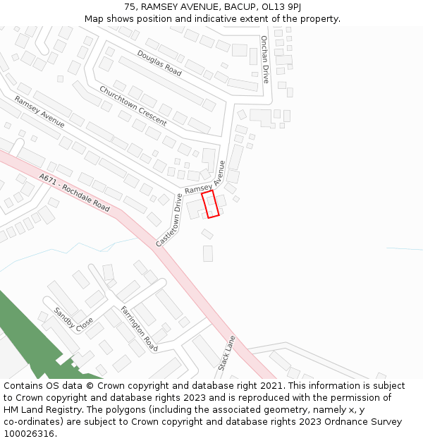 75, RAMSEY AVENUE, BACUP, OL13 9PJ: Location map and indicative extent of plot