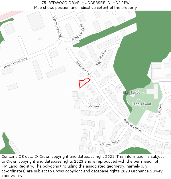 75, REDWOOD DRIVE, HUDDERSFIELD, HD2 1PW: Location map and indicative extent of plot