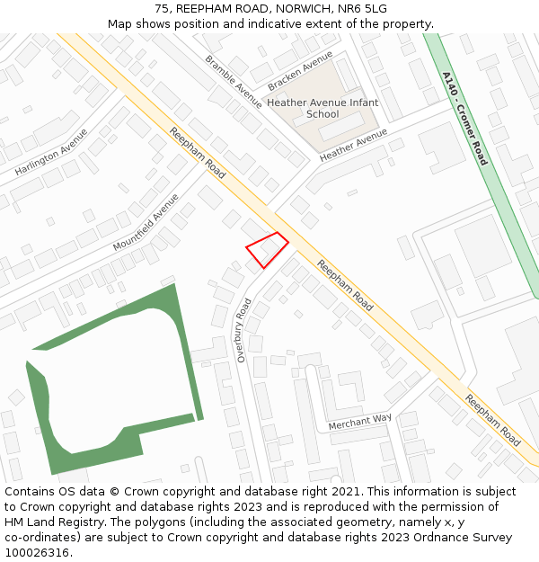 75, REEPHAM ROAD, NORWICH, NR6 5LG: Location map and indicative extent of plot