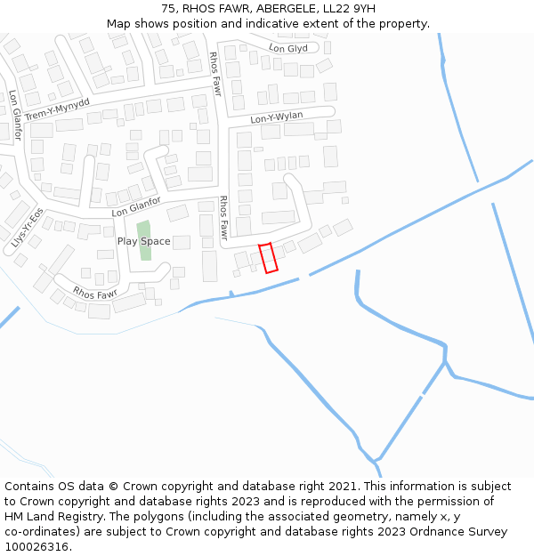 75, RHOS FAWR, ABERGELE, LL22 9YH: Location map and indicative extent of plot