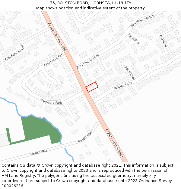 75, ROLSTON ROAD, HORNSEA, HU18 1TA: Location map and indicative extent of plot