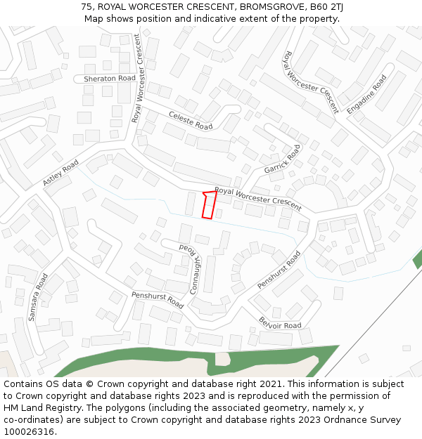 75, ROYAL WORCESTER CRESCENT, BROMSGROVE, B60 2TJ: Location map and indicative extent of plot