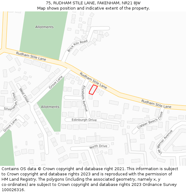 75, RUDHAM STILE LANE, FAKENHAM, NR21 8JW: Location map and indicative extent of plot