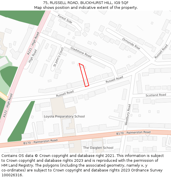 75, RUSSELL ROAD, BUCKHURST HILL, IG9 5QF: Location map and indicative extent of plot