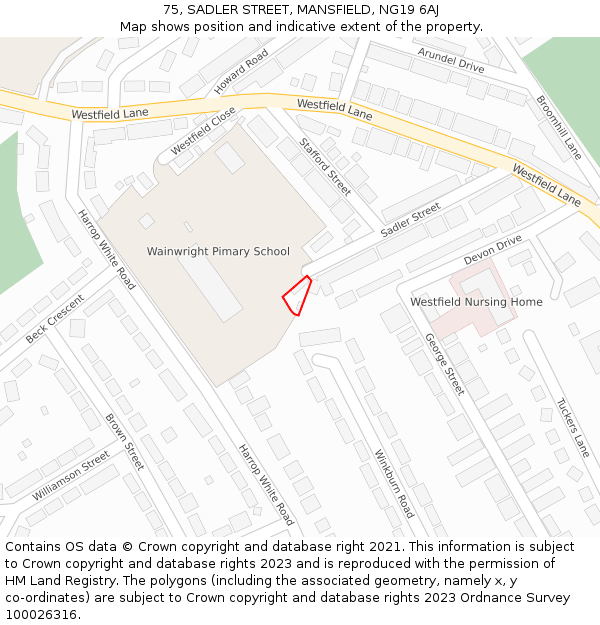 75, SADLER STREET, MANSFIELD, NG19 6AJ: Location map and indicative extent of plot