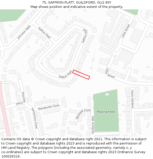 75, SAFFRON PLATT, GUILDFORD, GU2 9XY: Location map and indicative extent of plot