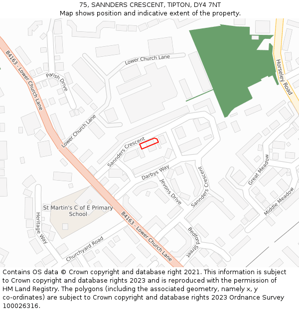 75, SANNDERS CRESCENT, TIPTON, DY4 7NT: Location map and indicative extent of plot