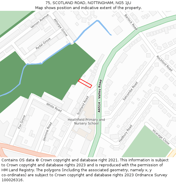 75, SCOTLAND ROAD, NOTTINGHAM, NG5 1JU: Location map and indicative extent of plot