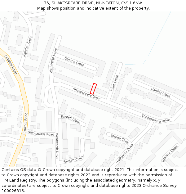 75, SHAKESPEARE DRIVE, NUNEATON, CV11 6NW: Location map and indicative extent of plot