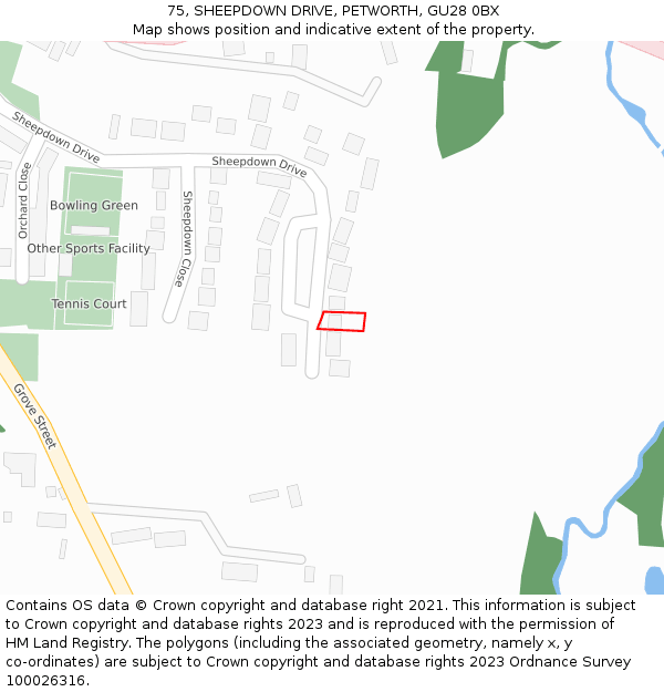 75, SHEEPDOWN DRIVE, PETWORTH, GU28 0BX: Location map and indicative extent of plot