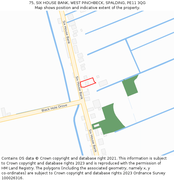 75, SIX HOUSE BANK, WEST PINCHBECK, SPALDING, PE11 3QG: Location map and indicative extent of plot