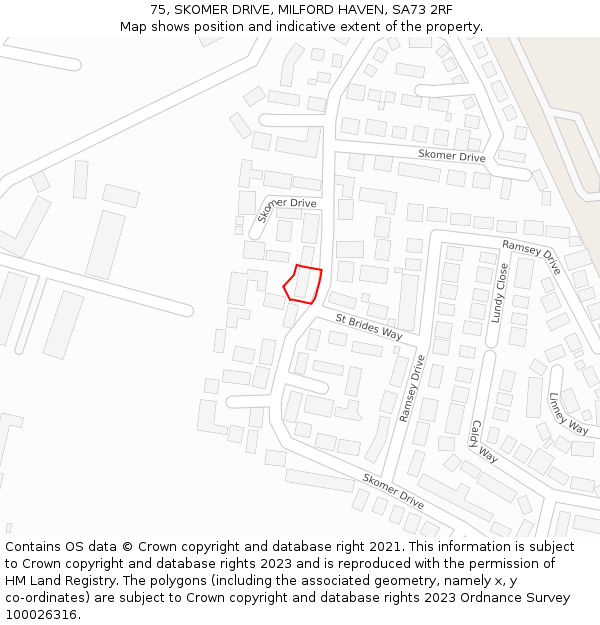 75, SKOMER DRIVE, MILFORD HAVEN, SA73 2RF: Location map and indicative extent of plot