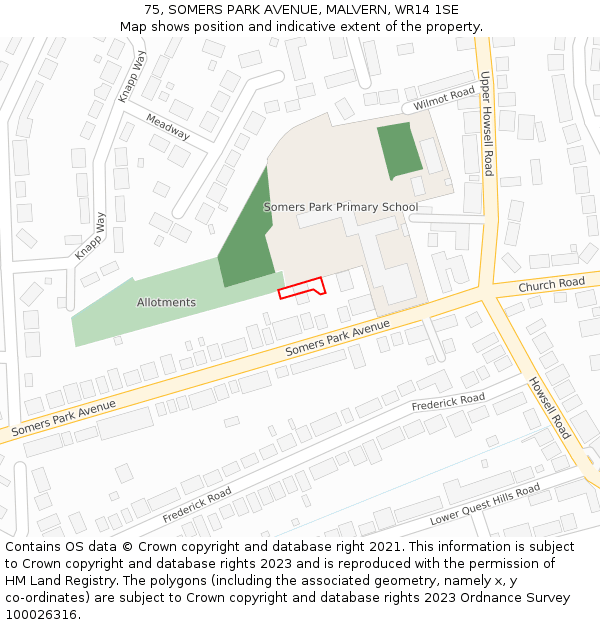 75, SOMERS PARK AVENUE, MALVERN, WR14 1SE: Location map and indicative extent of plot