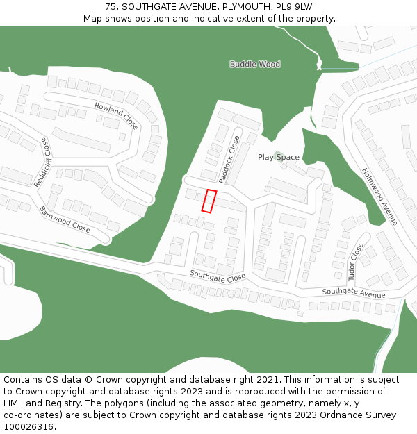 75, SOUTHGATE AVENUE, PLYMOUTH, PL9 9LW: Location map and indicative extent of plot