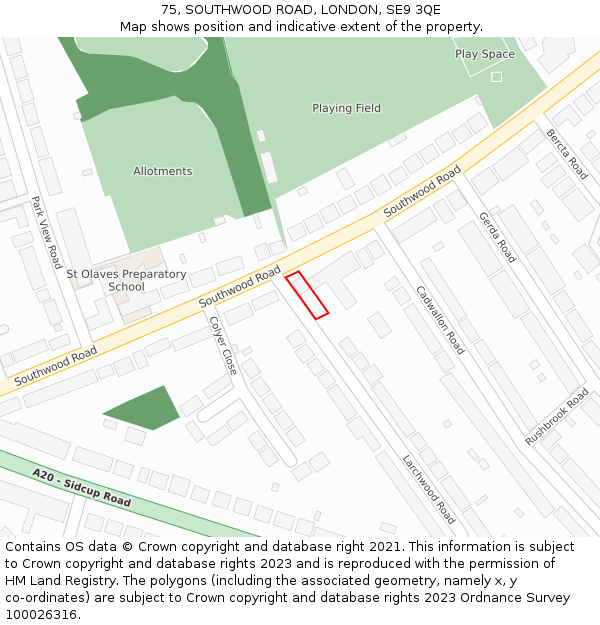 75, SOUTHWOOD ROAD, LONDON, SE9 3QE: Location map and indicative extent of plot